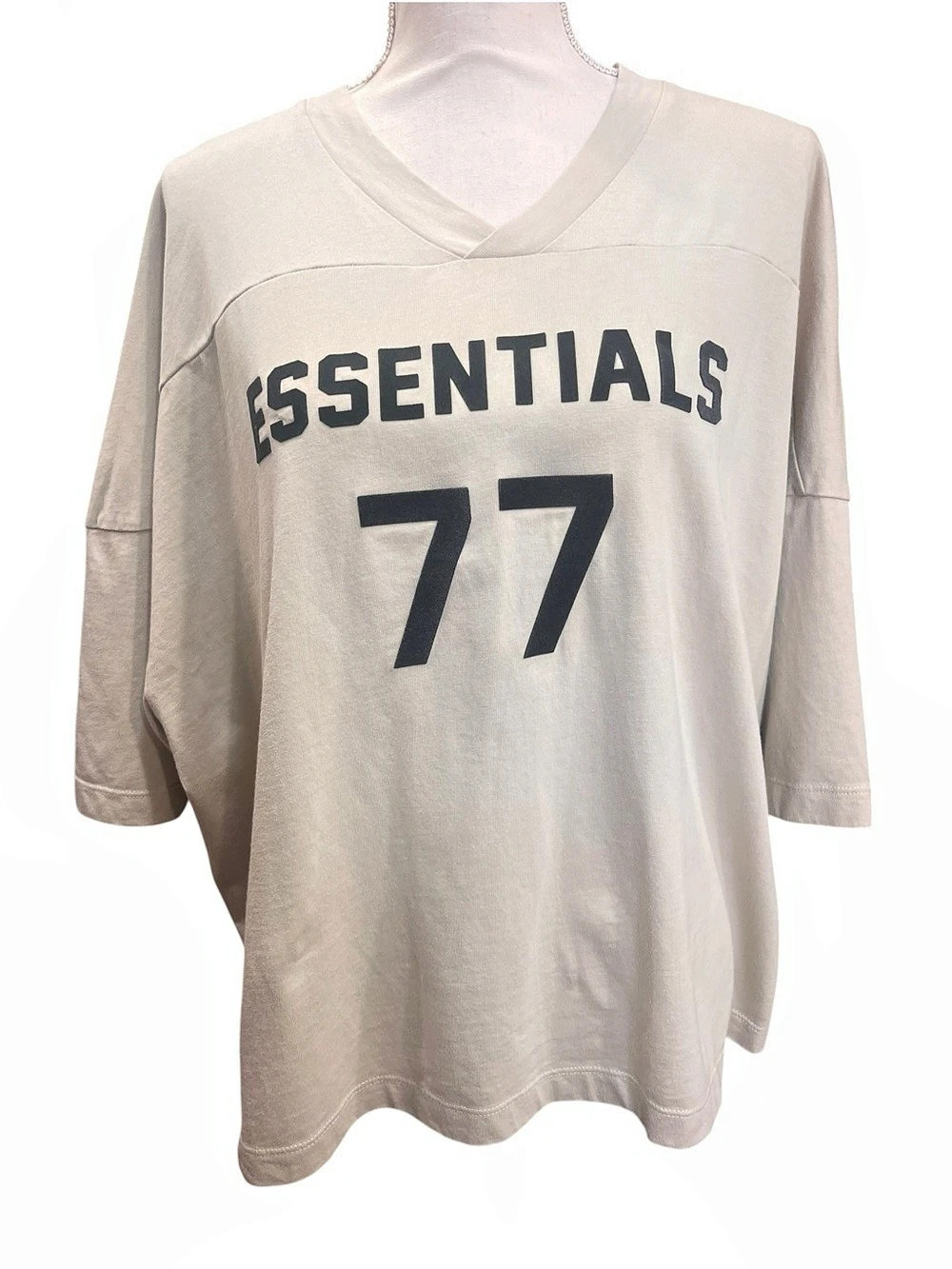 Fear of God Essentials 77 Oversized V Neck Jersey T Shirt Beige M